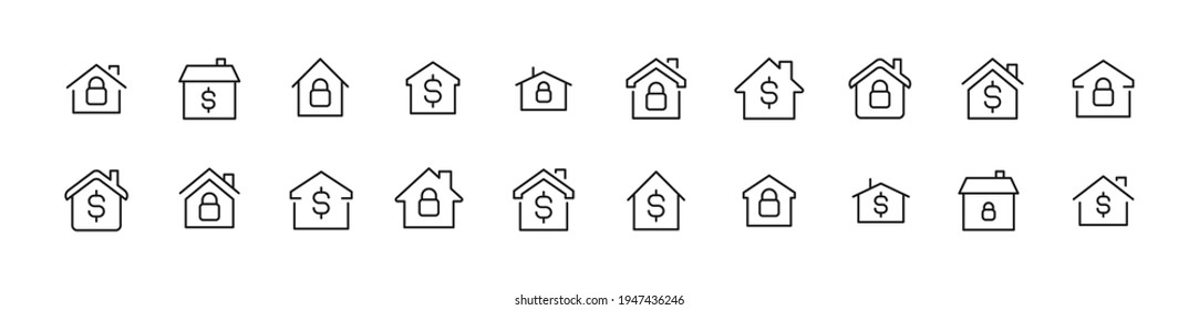 Set of real estate line icons. Premium pack of signs in trendy style. Pixel perfect objects for UI, apps and web. 