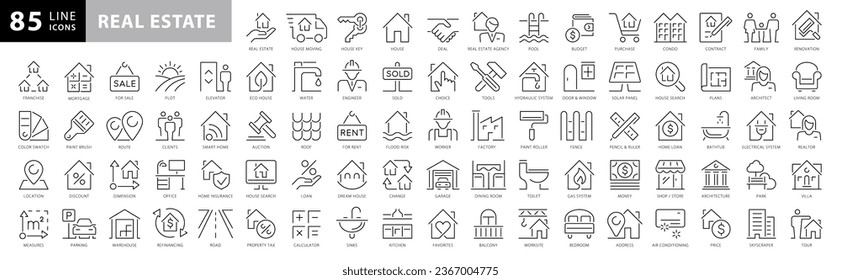 Set of real estate line icons. Collection of black linear icons