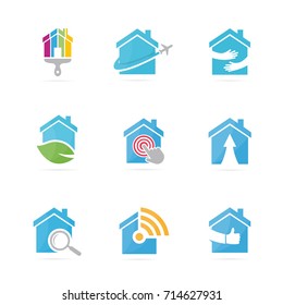 Set of real estate logo combination. House and building symbol or icon. Unique rent and architecture logotype design template.
