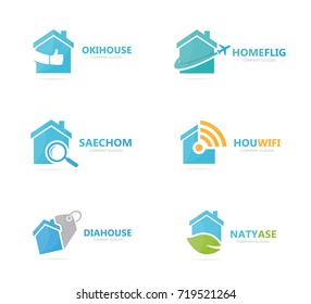 Set of real estate logo combination. House and building symbol or icon. Unique rent and architecture logotype design template.