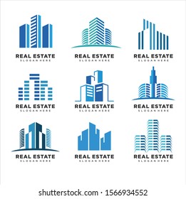  Set of Real Estate Logo Design. Creative abstract real estate icon logo template, Creative Building Concept Logo Design Template,  logo design inspiration