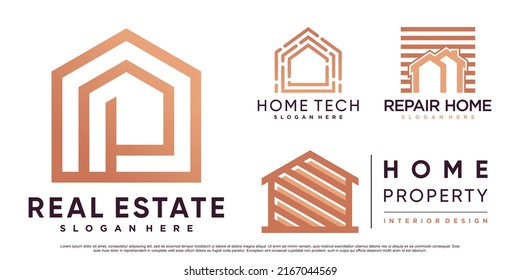 Conjunto de diseños de logotipo inmobiliario inspirados en los negocios con concepto creativo moderno Premium Vector