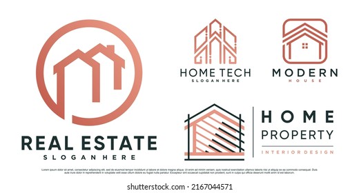 Conjunto de diseños de logotipo inmobiliario inspirados en los negocios con concepto creativo moderno Premium Vector