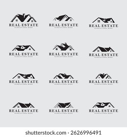 Set of Real Estate Logo Templates Featuring House and Roof Icons