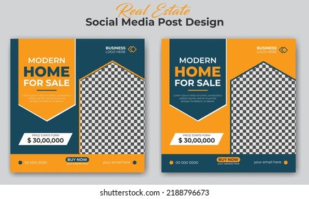 Set of Real estate modern home for sale social media post or web banner promotion template design