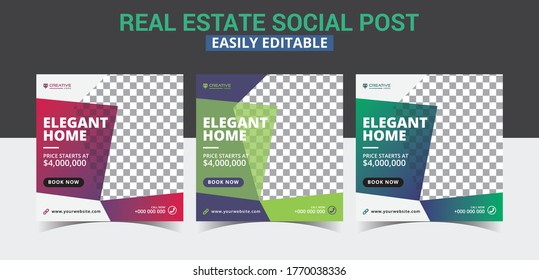 Set of Real estate modern square instagram post social media promo layouts advertising template design. Digital marketing social media sale poster design and discount social media banners design.