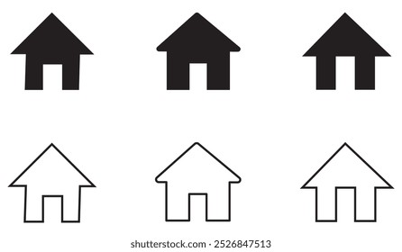 Set of real estate objects and houses black icons isolated on white background.Vector illustration 