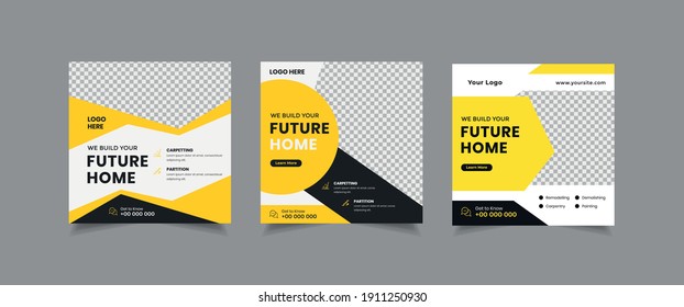 Set Of Real Estate Social Media Post, Home For Sale Social Media Post, Home Repair Poster Vector Template