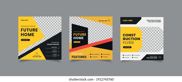 Set of Real Estate Social Media Post, home for sale Social Media Post, home repair Poster Vector Template