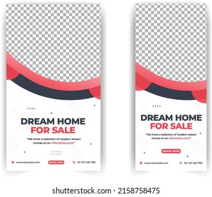 Set Of Real Estate Social Media Post Template, Roll up banner and Story Post Template Design. Editable Post Template Social Media Banners