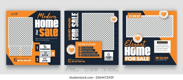 Set of Real estate social media post banner template. Modern home square Minimal and Trendy social media layouts. Instagram post. Facebook banner.