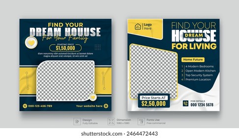 Set of Real estate social media post banner template. Modern home square Minimal and Trendy social media layouts. Instagram post. Facebook banner.