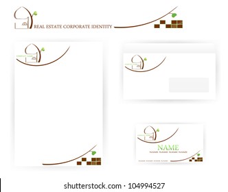 set of real estate templates with abstract house and tree