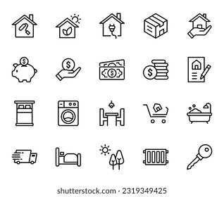 Set of Real Estate Thin Line Icons - EDITABLE STROKE - EPS Vector	