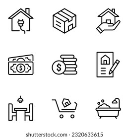 Juego de Iconos de línea delgada inmobiliario - EDITABLE STROKE - Vector EPS	