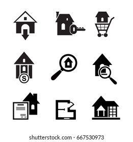 Set of real estate vector black icons. Simple style icons such as sign of sale, download; houses, keys and other