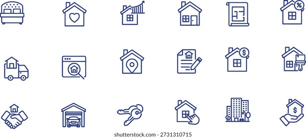 Conjunto de iconos vectoriales de bienes raíces, icono de casas, símbolos de bienes raíces
