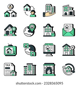 El conjunto de iconos de vectores inmobiliarios está aquí con calidad editable. 