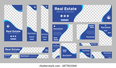 Set of Real Estate web banners with standard size and place for photos. Vertical, horizontal and square template. vector EPS 10