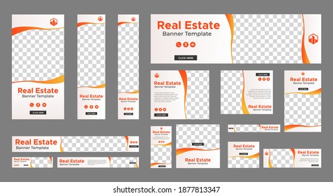 Set of Real Estate web banners with standard size and place for photos. Vertical, horizontal and square template. vector EPS 10
