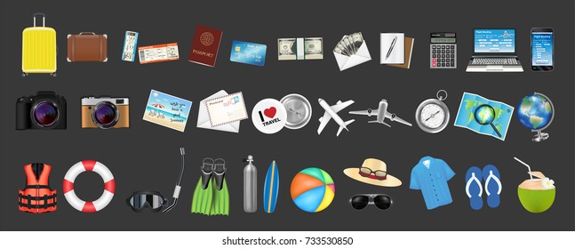 set of a real summer tropical travel object 