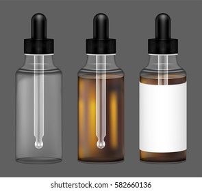 set of real transparent medicine glass bottle with eye dropper