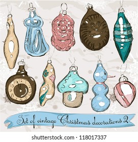 Set of real vintage Christmas decorations 2. Vector illustration EPS8