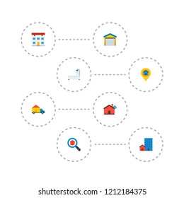 Set of realestate icons flat style symbols with office, search real estate, garage and other icons for your web mobile app logo design.