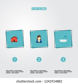 Set of realestate icons flat style symbols with mortgage, bathtub, broker and other icons for your web mobile app logo design.