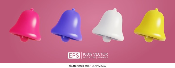 Set of realistic 3d bell vector on empty background, vector shape rendering for notification design