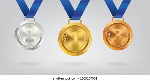 Set Realistic 3d Champion Gold Silver Stock Vector (Royalty Free ...