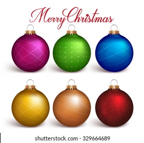 Set of Realistic 3D Colorful Christmas Balls Decoration Isolated in White Background. Vector Illustration
