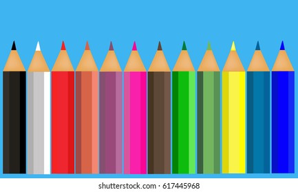 Set of realistic 3D colorful colored pencils or crayons in a matte gray background with texture for back to school with white space for messages. Vector illustration