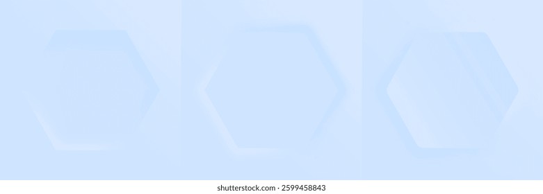 Set of realistic 3d geometric frame. Soft blue octagon borders collection