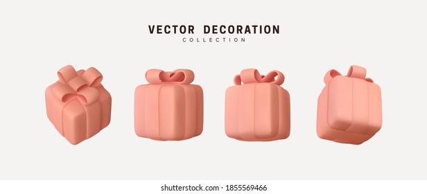 Juego de realistas cajas de regalos 3d. La decoración de vacaciones es un regalo. Sorpresa de regalo festivo. Decoración Cajas aisladas. ilustración vectorial.