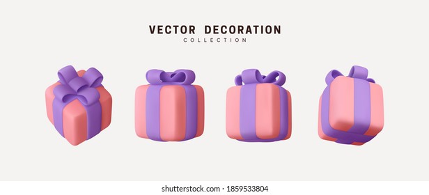 Set of realistic 3d gifts box. Holiday decoration presents. Festive gift surprise. Decor Isolated boxes. vector illustration.