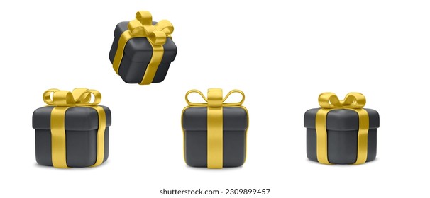 Set of realistic 3d gifts box. Holiday decoration presents. Festive gift surprise. Decor Isolated boxes. vector illustration.