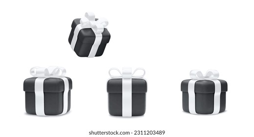Set of realistic 3d gifts box. Holiday decoration presents. Festive gift surprise. Decor Isolated boxes. vector illustration.