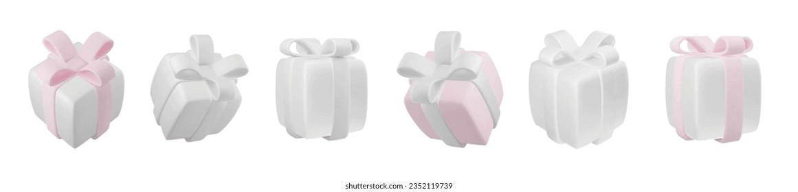 Set of realistic 3d gifts box. Holiday decoration presents. Festive gift surprise. Decor Isolated boxes. Vector illustration