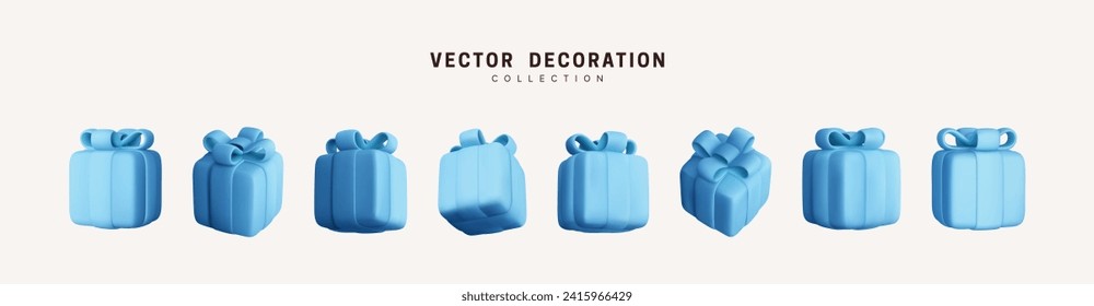 Set of realistic 3d gifts box. Holiday decoration presents. Festive gift surprise. Decor Isolated boxes. Vector illustration