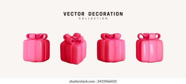 Juego de realistas cajas de regalos 3d. La decoración de vacaciones es un regalo. Sorpresa de regalo festivo. Decoración Cajas aisladas. Ilustración del vector