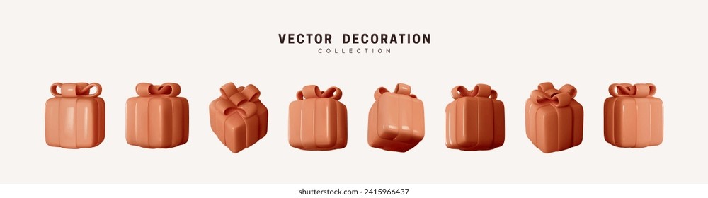 Juego de realistas cajas de regalos 3d. La decoración de vacaciones es un regalo. Sorpresa de regalo festivo. Decoración Cajas aisladas. Ilustración del vector