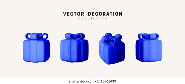 Set of realistic 3d gifts box. Holiday decoration presents. Festive gift surprise. Decor Isolated boxes. Vector illustration