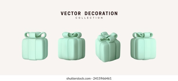 Set of realistic 3d gifts box. Holiday decoration presents. Festive gift surprise. Decor Isolated boxes. Vector illustration