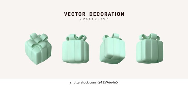 Set of realistic 3d gifts box. Holiday decoration presents. Festive gift surprise. Decor Isolated boxes. Vector illustration