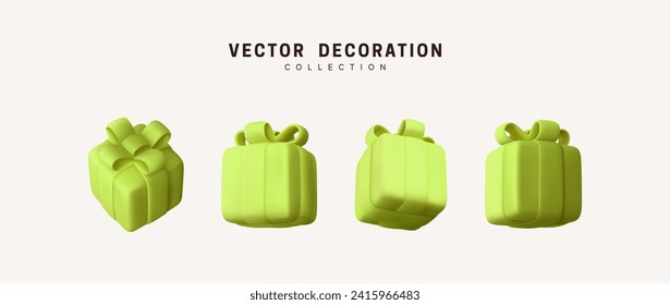 Set of realistic 3d gifts box. Holiday decoration presents. Festive gift surprise. Decor Isolated boxes. Vector illustration