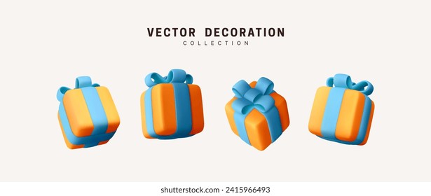 Set of realistic 3d gifts box. Holiday decoration presents. Festive gift surprise. Decor Isolated boxes. Vector illustration