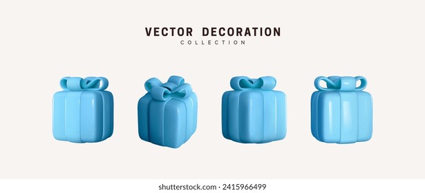 Set of realistic 3d gifts box. Holiday decoration presents. Festive gift surprise. Decor Isolated boxes. Vector illustration
