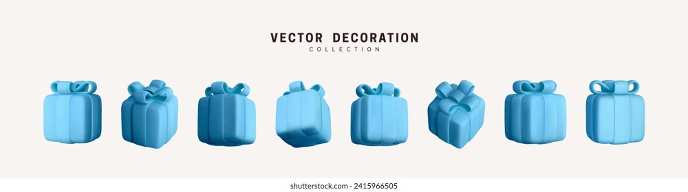 Set of realistic 3d gifts box. Holiday decoration presents. Festive gift surprise. Decor Isolated boxes. Vector illustration