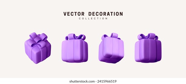Set von realistischen 3D Geschenkbox. Feiertagsdekoration präsentiert sich. Feierliche Geschenküberraschung. Dekor Einzelne Kisten. Vektorgrafik